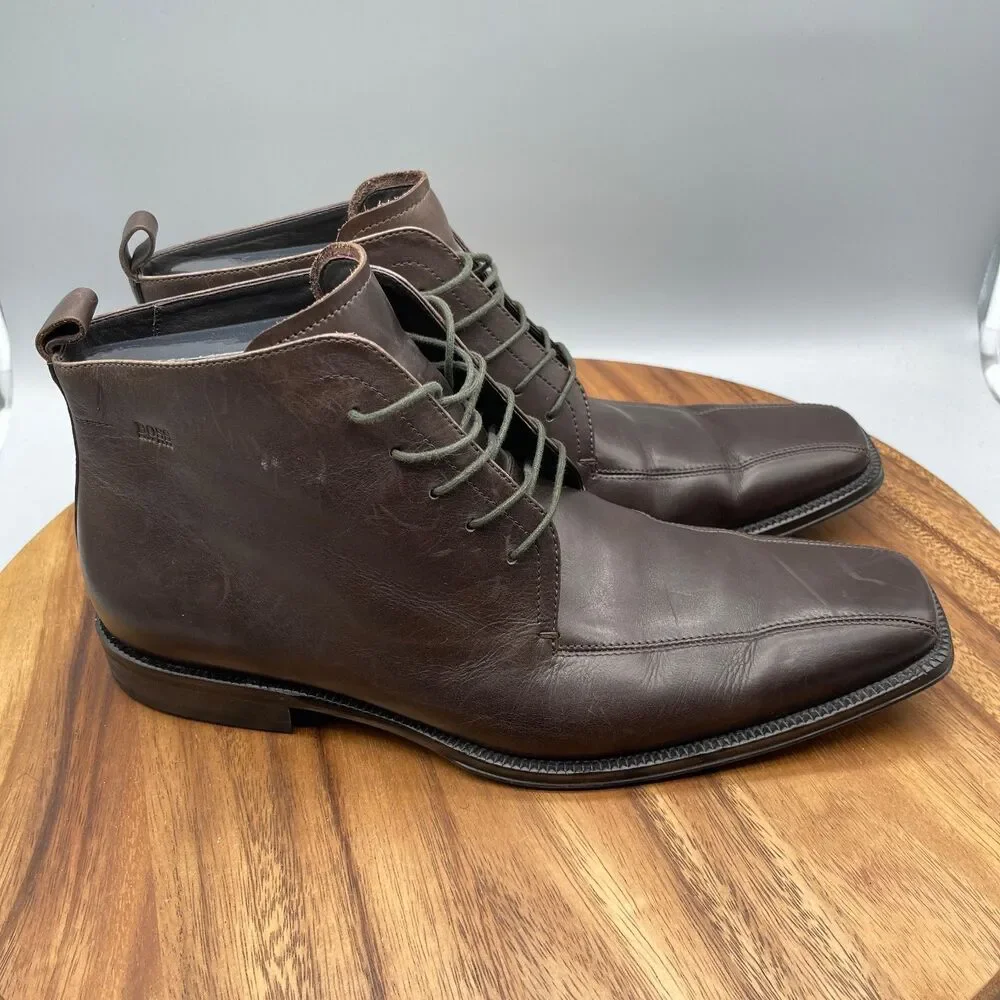 Hugo Boss Boots Mens Size 9 Brown Leather Ankle Walking Chelsea Dress Shoes